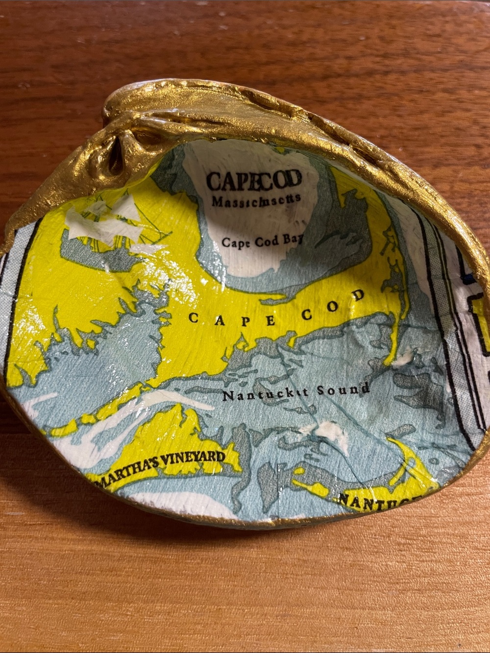 Handcrafted clam shell ring dish with Cape Cod map decoupage design 🐠🌅⚓️🪸🐚